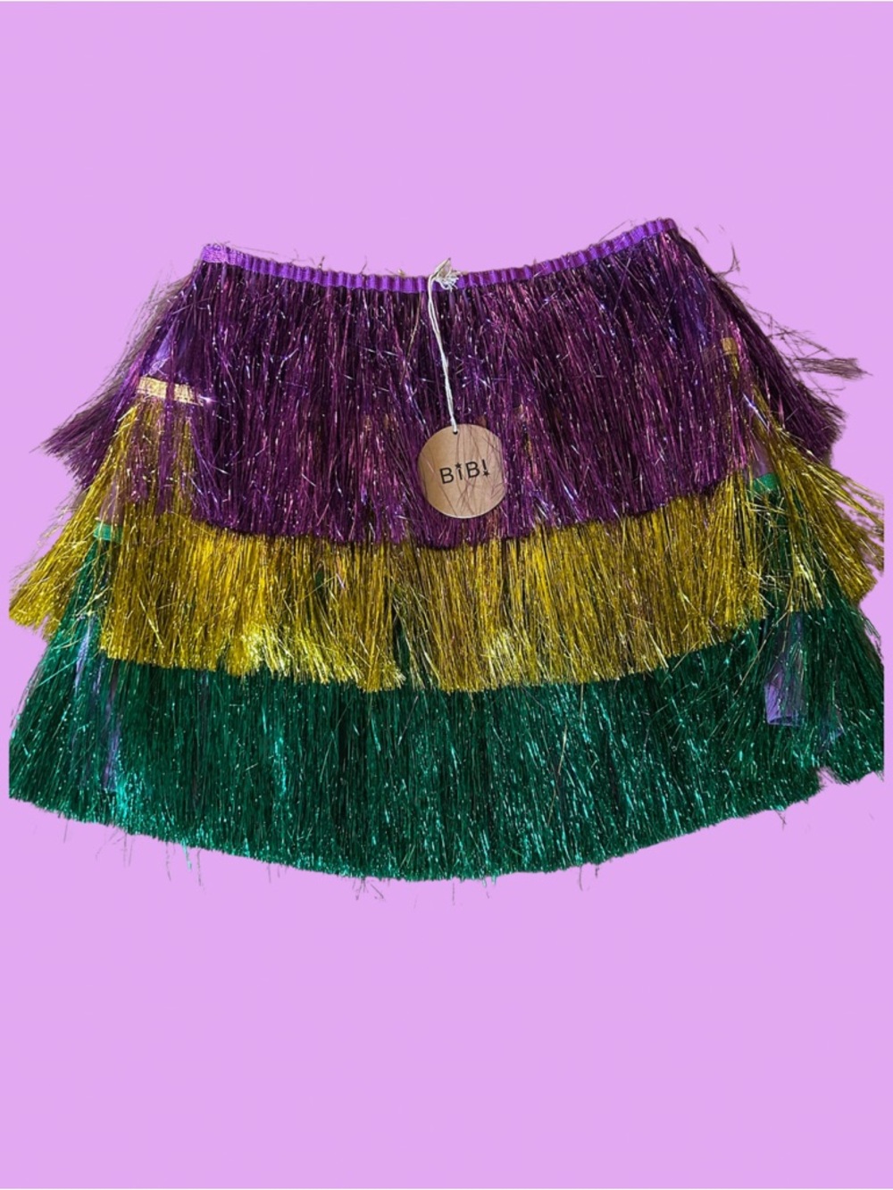 BiBi Layered Tinsel Skirt in Purple, Gold & Green